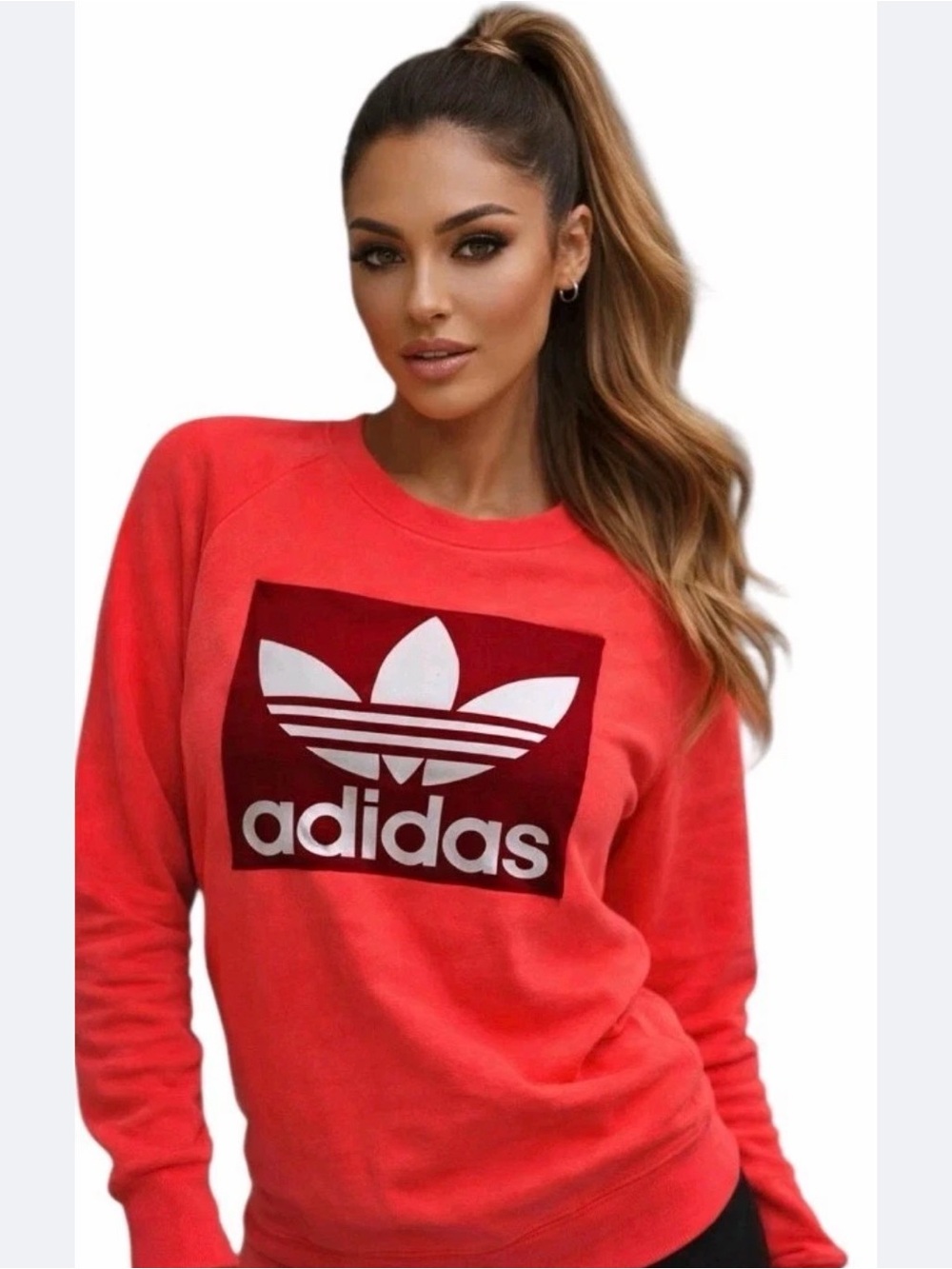 adidas Women's Coral Red Trefoil Pullover Sweatshirt
